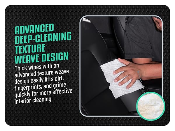 Multi surface interior wipes safe for dashboards, seats, door panels, and screens inside car
