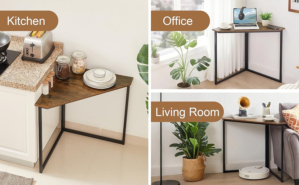 triangle computer desk with steel frame corner shelves