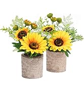 Tiyard 2pcs Sunflower Decor Artificial Potted Plants Yellow Fake Flower in Pots, Artificial Sunfl...