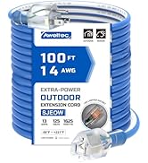AWELTEC 14 Gauge 100 feet Extension Cord Pure Copper Outdoor,14/3 Gauge Heavy Duty, Waterproof & ...