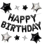 Happy Birthday Balloons Banner, Black Happy Birthday Foil Balloons 16 Inch Mylar Foil Letter Ball...