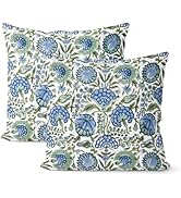 DAFENA Boho Navy Blue Pillow Covers 18x18 Inch 2 Pcs Sage Green Vintage Floral Decor Throw Pillow...