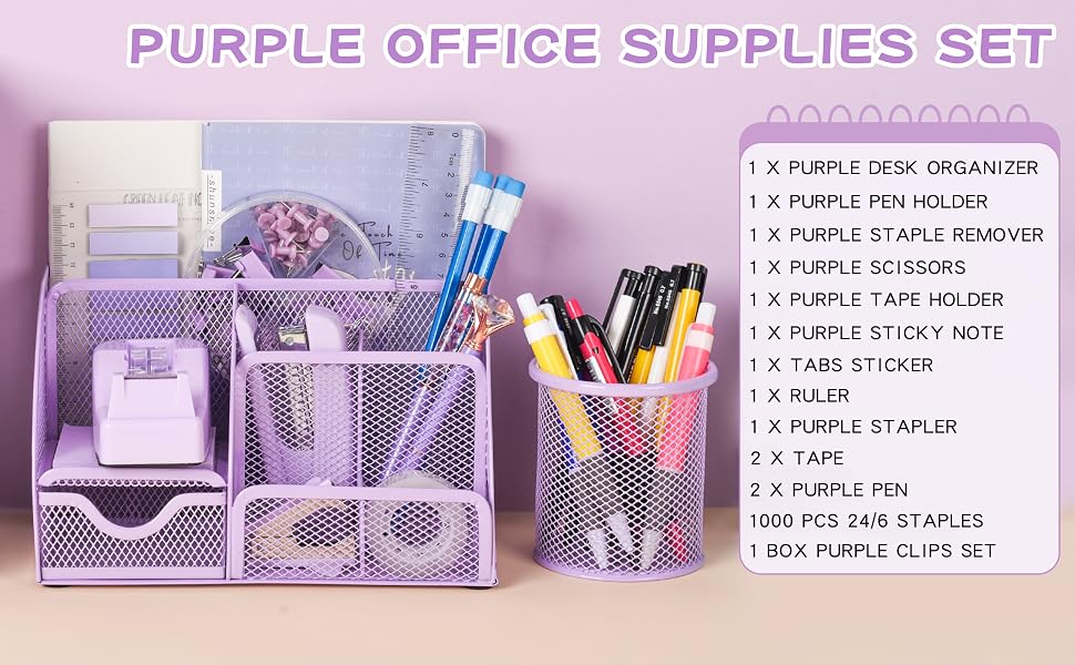 11 Pcs Purple Office Supplies Set