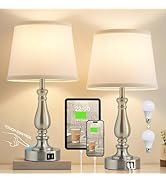 Table Lamps for Bedrooms Set of 2 - Touch Bedside Lamps with USB C+A Ports, 3 Way Dimmable White ...