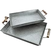 AuldHome Design Galvanized Farmhouse Trays (Set of 2, Small & Medium); Farmhouse Decor Rectangula...
