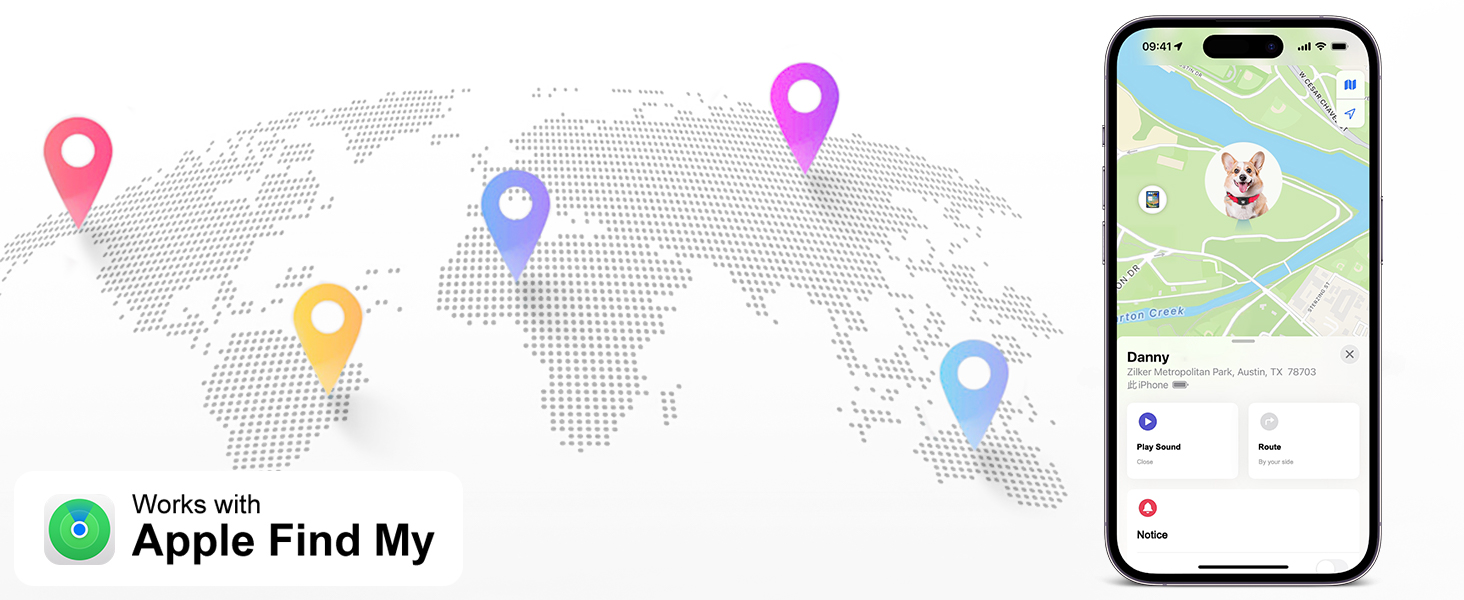 MYIWB Dog Tracker Works with Apple Find My, Global Real-Time Location