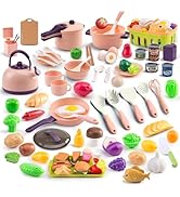 120Pcs Mini Play Kitchen Accessories, Kids Pretend Cooking Playset with Desserts, Cuttable Veggie...