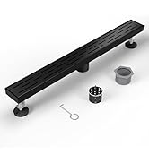 Shower Drain Stainless Steel for Bathroom: Black Linear Shower Drain 24 Inch with Removable Brick...