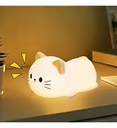 Cat Night Light & Lamp for Baby Nursery - Soft Lying Kitty Nightlight, Dimmable and 7 RGB Colors,...