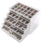 Frebeauty Acrylic Jewelry Organizer,Earring Organizer Box with 5 Drawers Clear Jewelry Box with V...