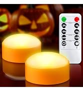 Yakpo 2 Pack Halloween LED Pumpkin Lights with Remote Control and Timer, Battery Operated Flicker...
