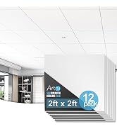 Art3d 12-Pack Smooth Drop Ceiling Tile 2ft x 2ft - Fire-Rated, Waterproof, Reusable - Preimum PVC...