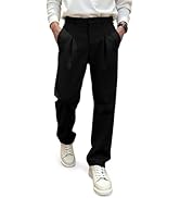 JMIERR Men's Pleated Pants Elastic Waist Wide Leg Casual Dress Pants