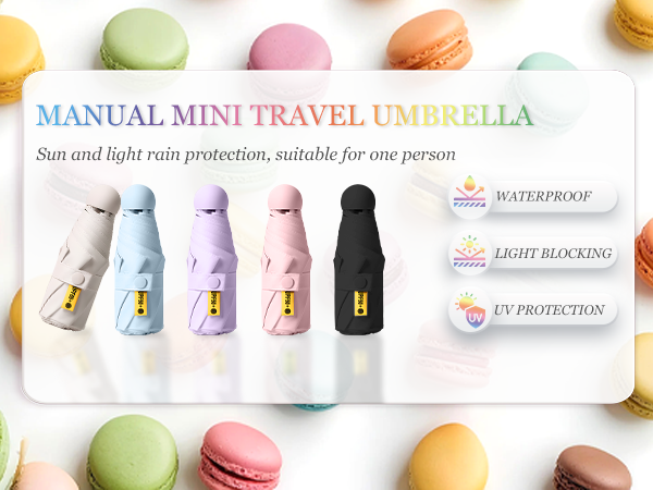 Lightweight Tiny Pocket Manual Open Close Umbrella for Women Kids and Men Fit Purse Backpack