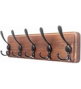 Dseap Coat Rack Wall Mounted - 5 Tri Hooks, Heavy Duty, Wooden Wall Coat Hanger Coat Hook for Clo...