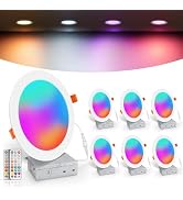 VARICART Recessed Lighting 6 inch RGBCW Color Changing Canless LED Recessed Ceiling Lights Dimmab...