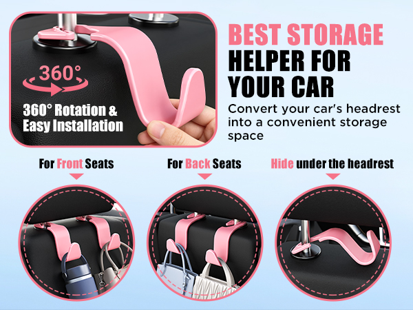 Car seat headrest hooks
