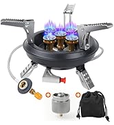 Portable Camping Stove with Propane Adapter - GEEKHOM 16000W Windproof Gas Stove Foldable Backpac...
