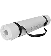 Tone Fitness Yoga Mat 1/4" Thick Non Slip Exercise & Pilates Mat for Home Workouts with Carrying ...