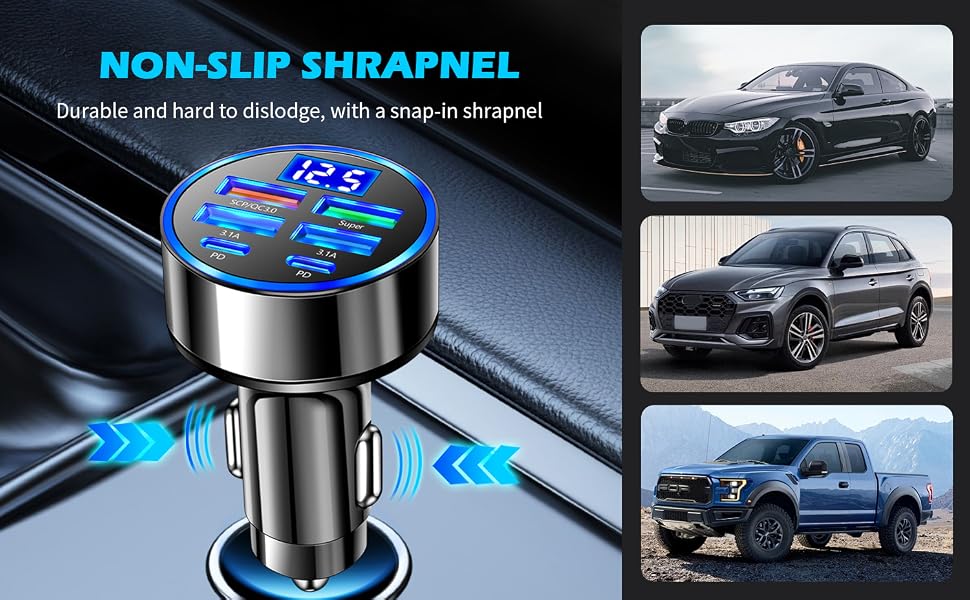 6 PORTS PD AND QC3.0 CAR CIGARETTE LIGHTER ADAPTER FOR PHONE TABLETS FANS