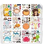 Aowplc 48 Sheets Make-a-Face Animal Stickers Mix and Match for Kids Party Favors Supplies Activit...