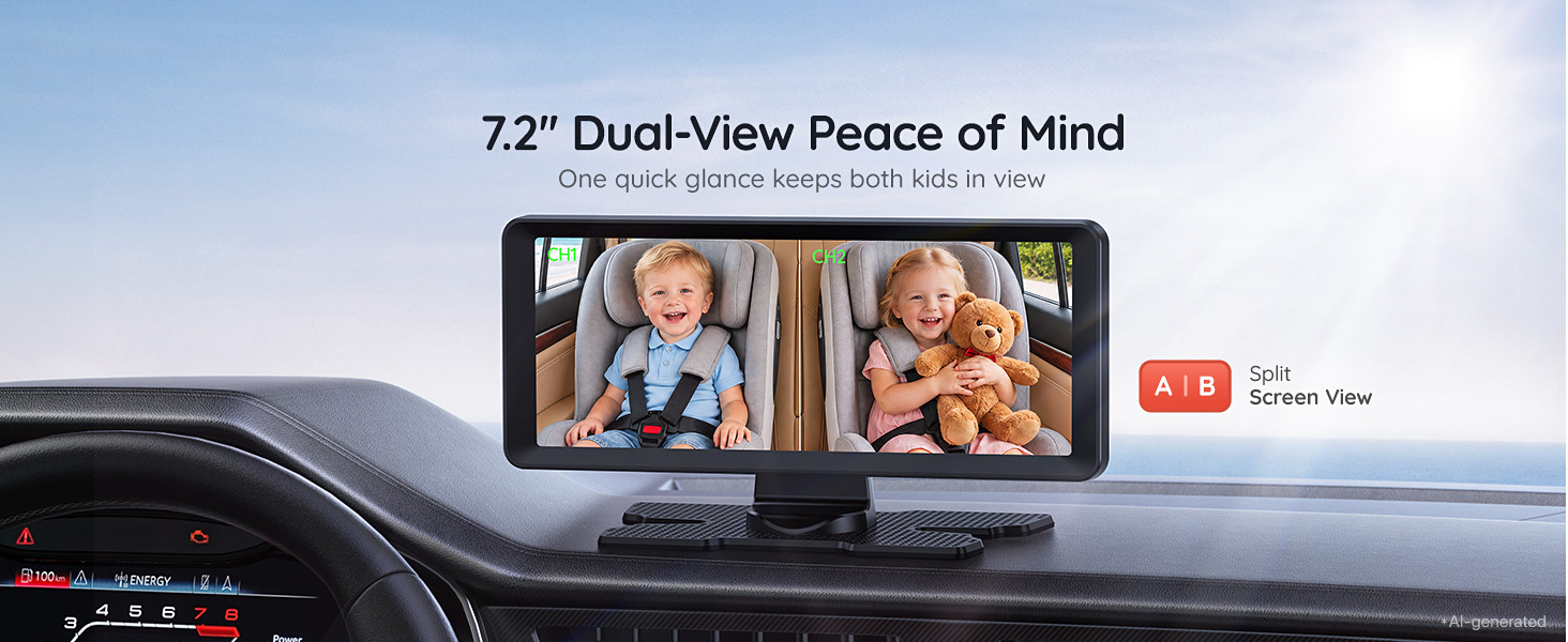 Dual Car Camera Baby Monitor for 2 Kids Baby Car Mirror Rear Facing
