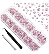 Beadsland 2500pcs Light Pink Rhinestones, Flatback Gems Round Crystal Rhinestones for Crafts Mixe...