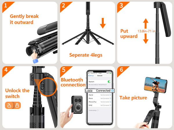 360 rotatable selfie stick tripod