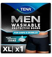 TENA Men's Washable Protective Boxers, Light Absorbency, XL, Black, 1 Count