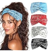 STGDAK Boho Bandana Headband For Women Wide Headbands Paisley Criss Cross Turban Head Wraps Non S...
