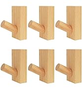 DINGEE Wall Hooks for Hanging Heavy Duty 6 Pack Wood Coat Hooks Wall Mounted, Adhesive Wall Hooks...
