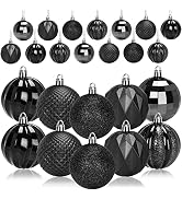 JULMELON 24PCS Christmas Balls Christmas Tree Ornaments Black Balls Ornaments Holiday Hanging Bal...