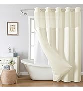 eachope Cream No Hook Shower Curtain with Snap-in Fabric Liner Set,Waffle Weave Shower Curtains f...