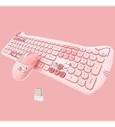 Cute Cat 2.4G USB Wireless Keyboard and Mouse Combo, Silent Keys, Candy Colors, Compatible with N...
