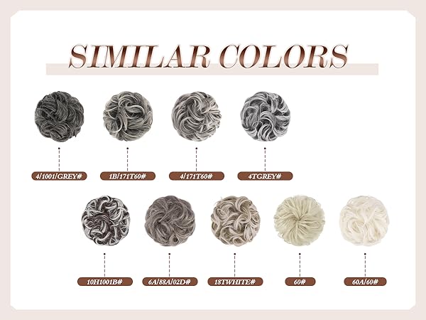 Grey and white shades of messy bun hairpieces