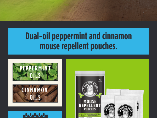 Dual-oil peppermint and cinnamon mouse repellent pouches