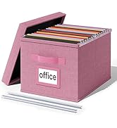 Huolewa Upgraded File Organizer Box with Lid, Decorative File Box with Handle, Linen Hanging File...