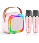 Mini Karaoke Machine for Kids Teen Adults, Kids Karaoke Machine with 2 Wireless Microphones and L...