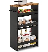 TEAMIX 4 Tier Slim Storage Cart with Handle, Slide Out Storage Rolling Utility Cart Mobile Shelvi...