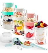 4 Pack 27oz Reusable Yogurt Parfait Cups with Lids and Spoon, Cereal Parfait Cups with Salad Box,...