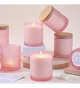 DARJEN 8 Pack Pink Candle Jars for Making Candles- 14 OZ Empty Glass Candle Making Jars with Bamb...