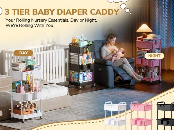 Goovilla storage cart,from crib to nursing chair,keep baby items organized,fit for day-night care