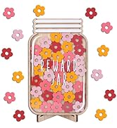 JarThenaAMCS Wooden Reward Jar for Kids Daisy Flower Cutouts Positive Incentive Behavior Chart wi...