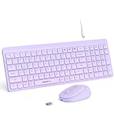 Purple Wireless Keyboard and Mouse Combo for Desktop Mac iPad Bluetooth 2.4 Ghz Rechargeable Slim...