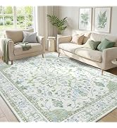 RELEANY Area Rugs 5'x7' Washable Non-Slip, Floral Vintage Distress Print Pattern Medallion Carpet...