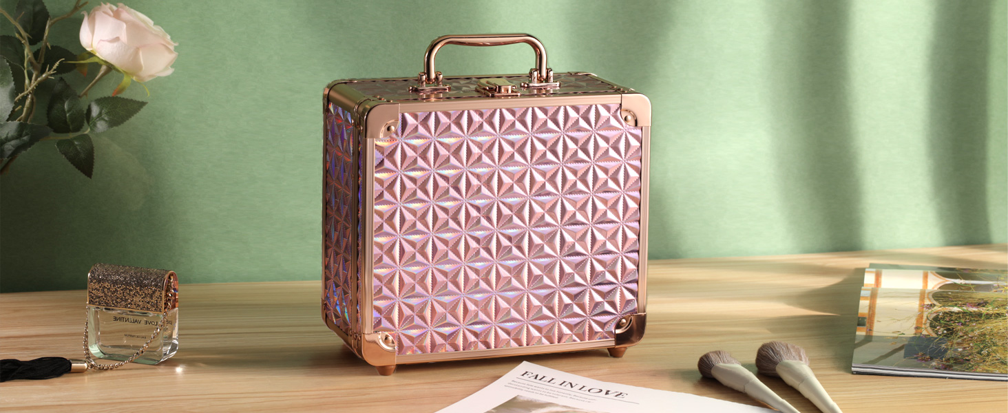Makeup Box with Lighted Mirror, Travel Train Case Cosmetic Organizer Makeup Suitcase led mirror