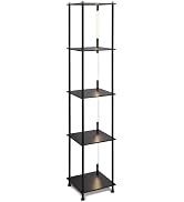 Brightech Aria Wood & Metal Shelf Floor Lamp with Wireless Charging Station– Narrow Free Standing...