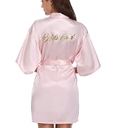 Vlazom Women's Satin Robe Short Kimono Bathrobes for Bride & Bridesmaid Wedding Party Robes with ...