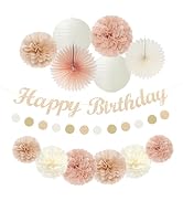 Champagne Rose-Gold Beige Birthday Party-Decorations - 14pcs Happy Banner Boho Lanterns Tissue Po...