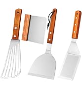 Stainless Steel Metal Fish Spatula Turner Set of 4, Professional Chef Griddle Spatulas Slotted Tu...